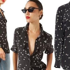 Equipment Starry Night 100% silk shirt Classy Star Print Black Size Small